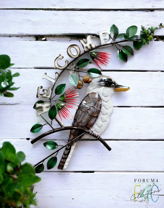 Welcome Kookaburra With Gumnut Blossoms  |  Metal Decor Garden Creatures Garden Creatures