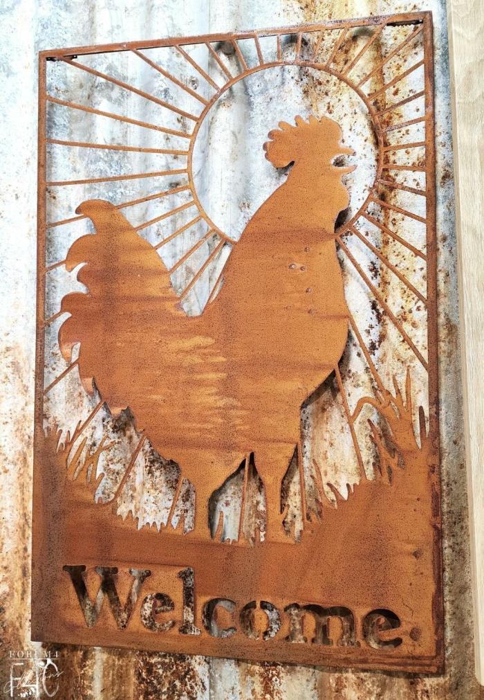 Welcome Rooster Sunrise Rusty Wall Decor  |  Metal Decor Chickens Chickens