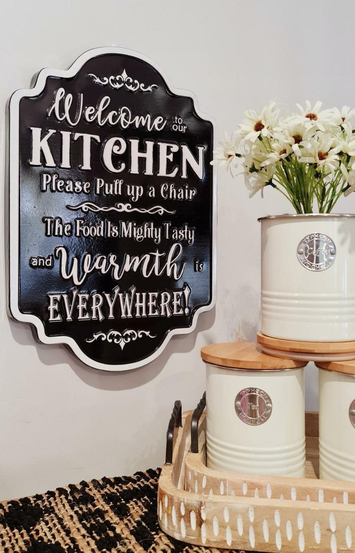 Welcome To Kitchen Emanel Sign – Black  |  Quote Wall Plaques Homewares Quote Wall Plaques