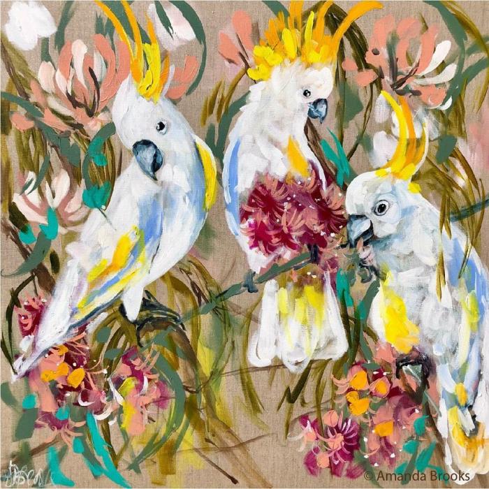 White Cockatoos & Gum Coaster – Artist Lab  |  Coasters Coasters Coasters