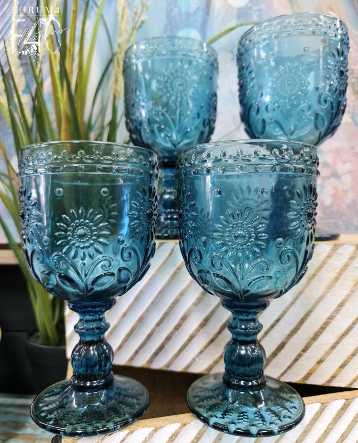 4Pc Set Garden Smoke Blue Wine Glasses  |  Glassware Glassware Glassware