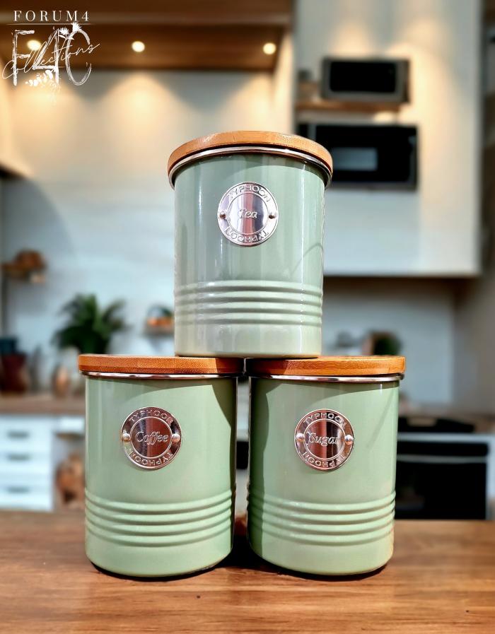 Canister Set – 3Pc Coffee Tea Sugar – 1Litre – Sage  |  Canisters Canisters Canisters