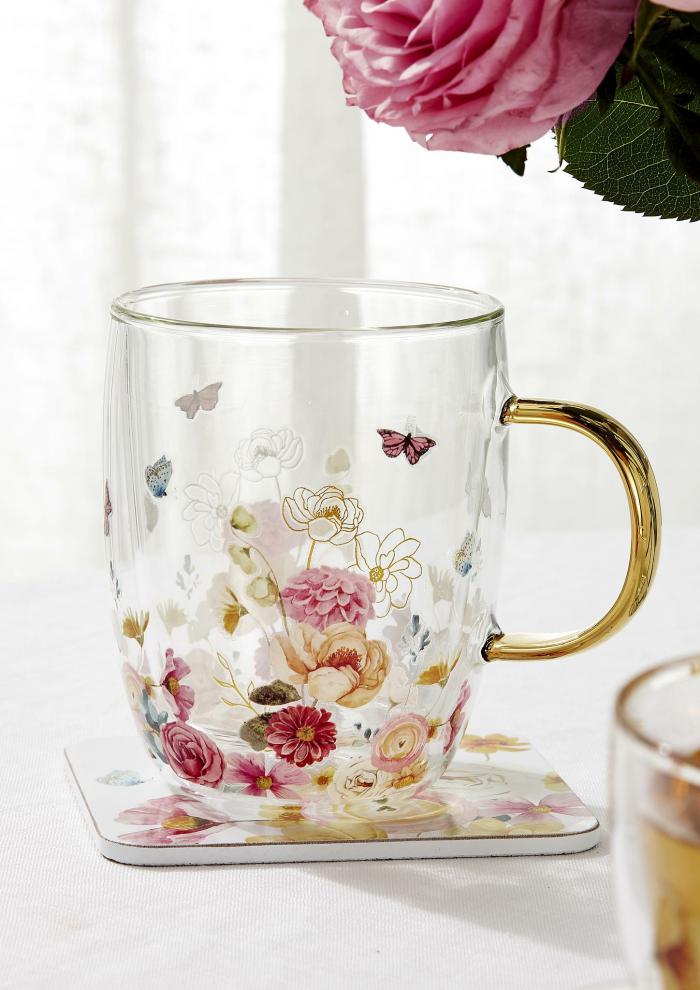 Glass Mug – Springtime Soiree – Double Walled  |  Mugs Kitchenware Mugs