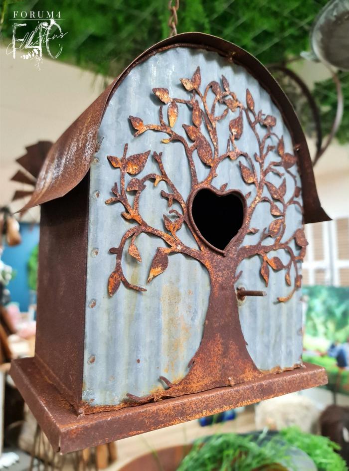 Hanging Rust & Galvanized Tree Bird House  |  Metal Decor Garden Accessories Garden Accessories