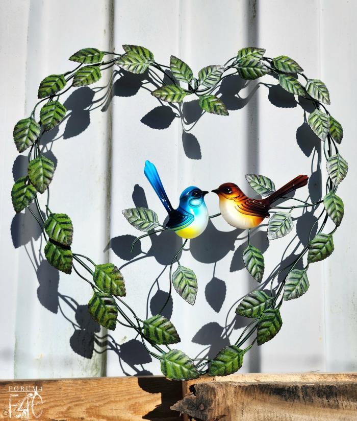 Loving Heart Blue Wren Pair Metal Wall Decor  |  Metal Decor Garden Creatures Garden Creatures