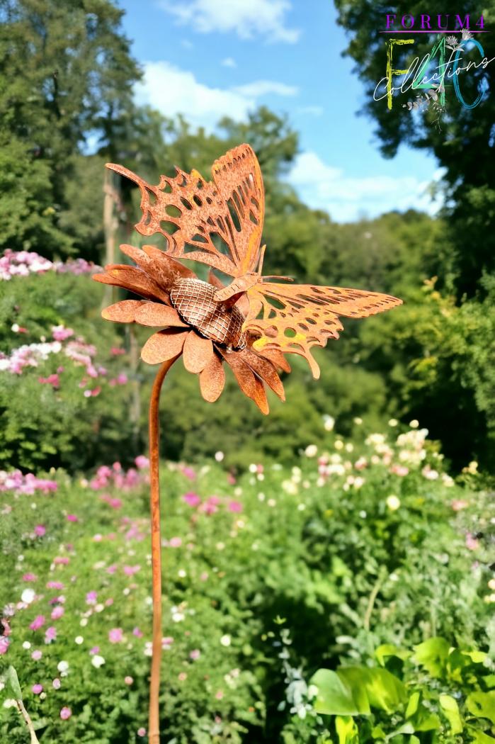 Rusty Butterfly On Flower Garden Stake  |  Garden Creatures Garden Accessories Garden Accessories