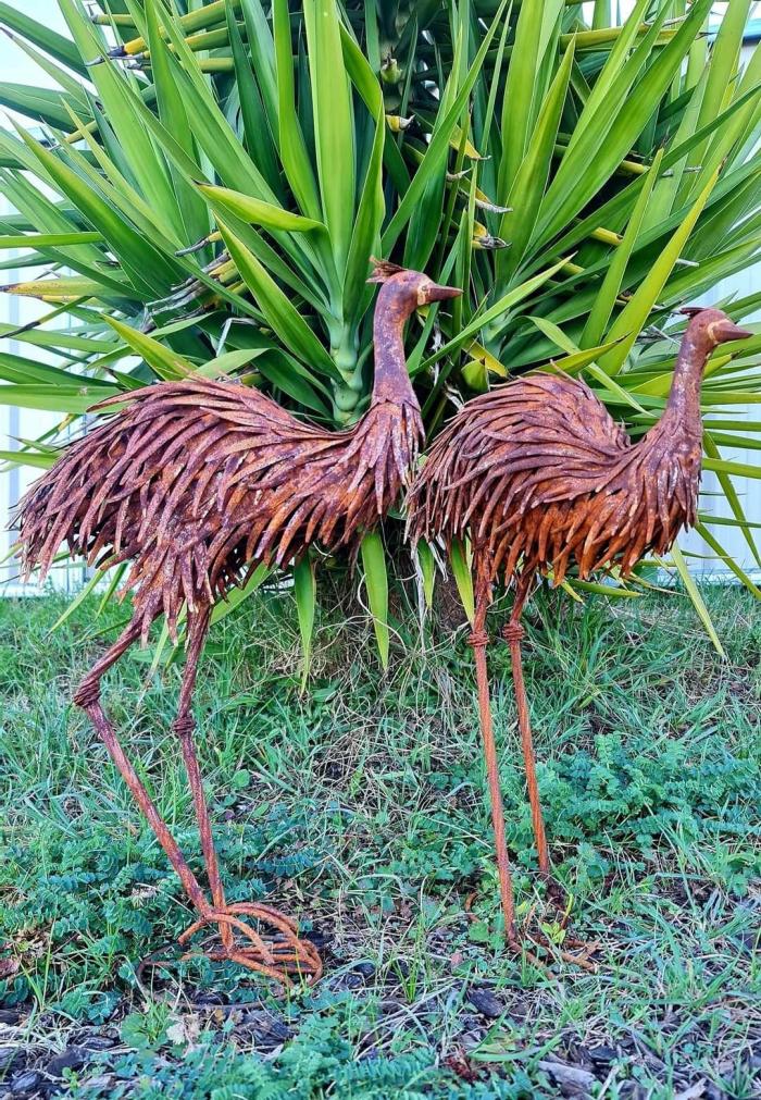 Set 2 Rusty Metal Garden Emu Pair  |  Garden Creatures Garden Creatures Garden Creatures