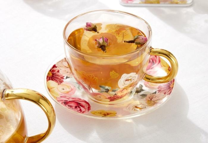 Teacup & Saucer – Springtime Soiree – Double Walled Glass  |  Mugs Kitchenware Mugs